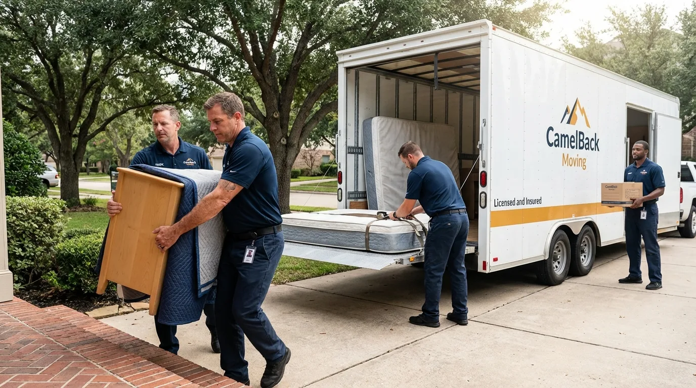 Crew loading residential truck for cross-state move from San Jose, CA